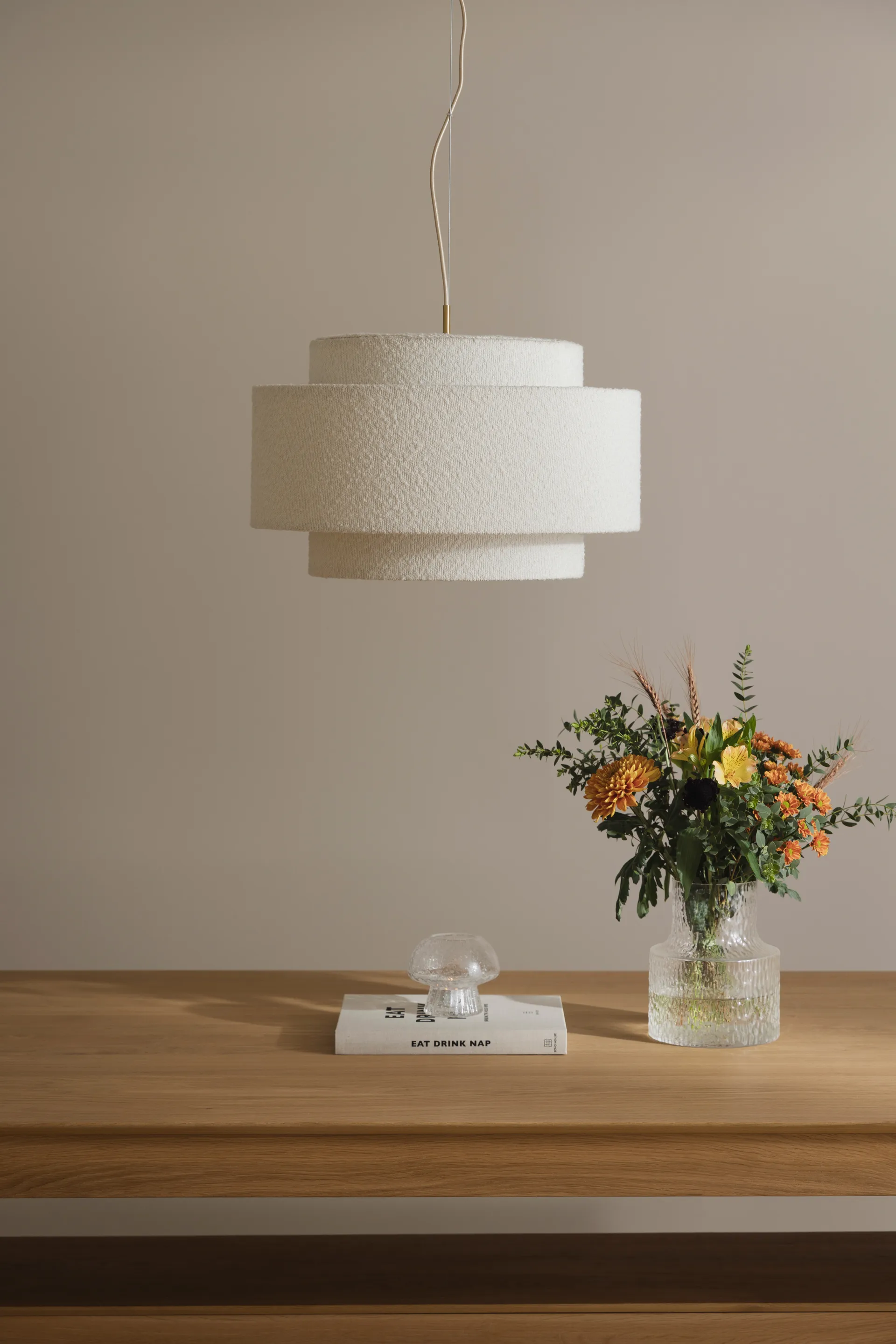 Noah pendel Ø50 cm, Bouclé wit Globen Lighting