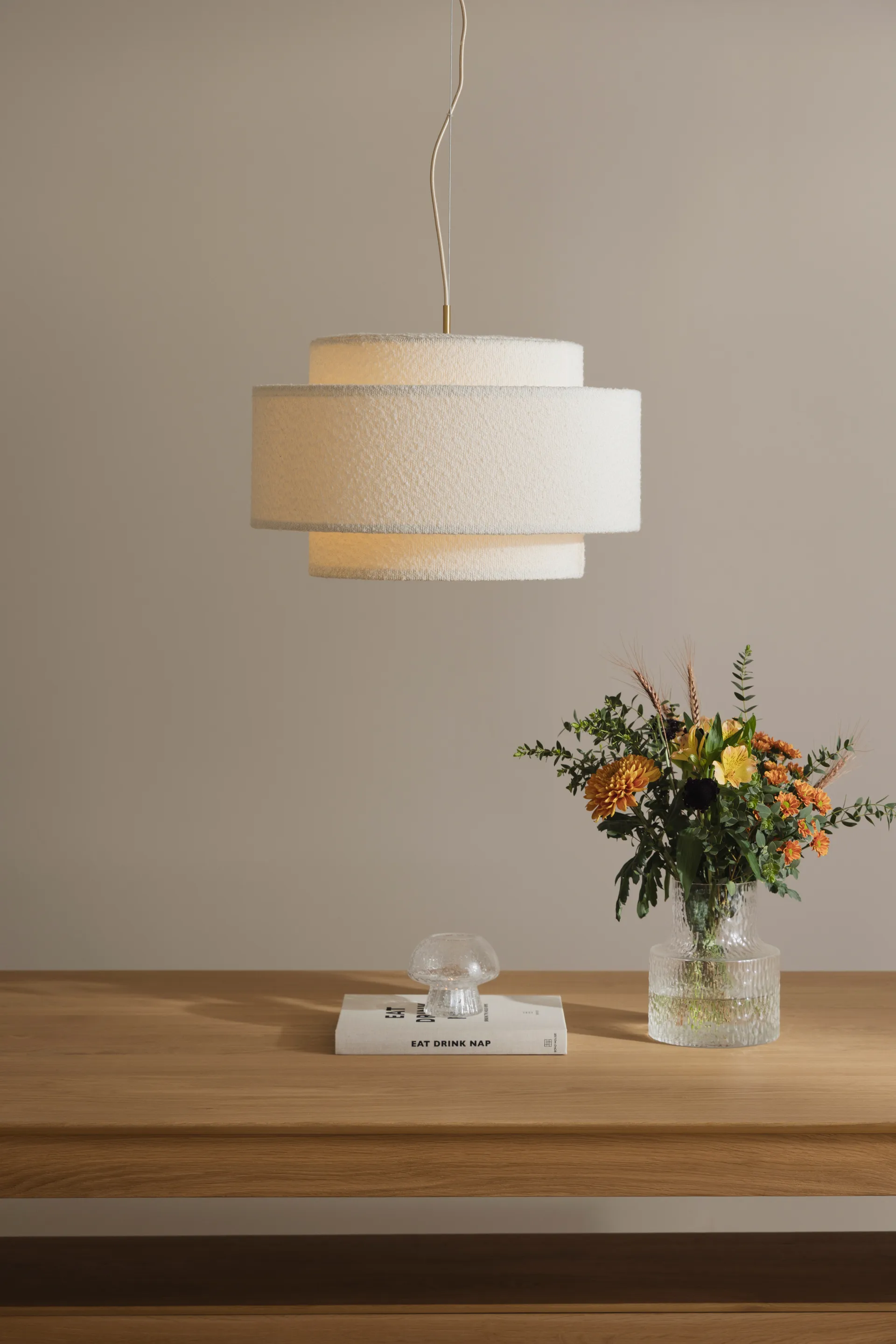Noah pendel Ø50 cm, Bouclé wit Globen Lighting