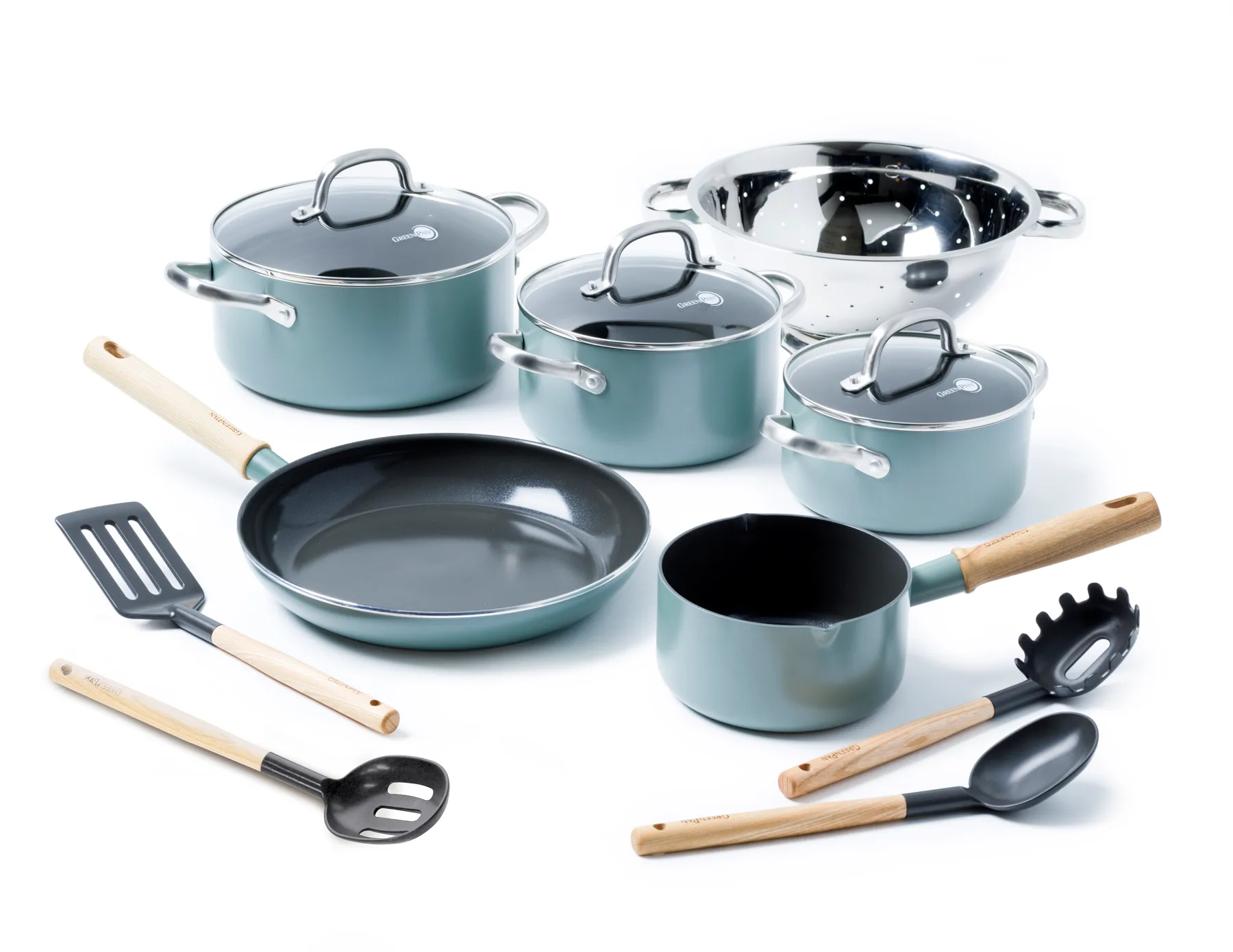 Mayflower Pro pannen- en koekenpannenset 12-delig, Groenblauw GreenPan