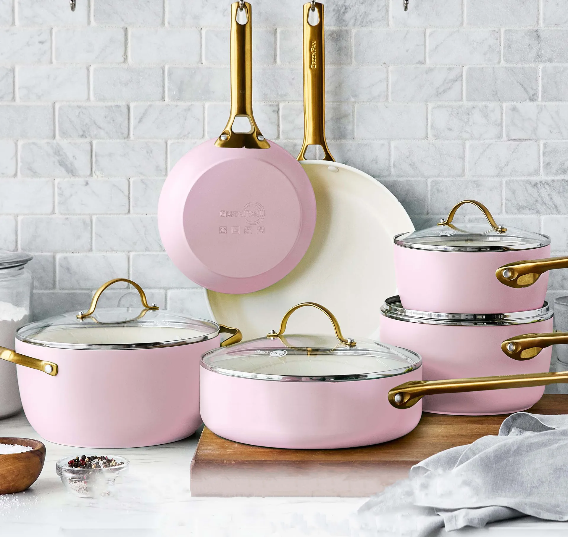 Padova braadpan en koekenpannenset 10 delig, Blush pink GreenPan