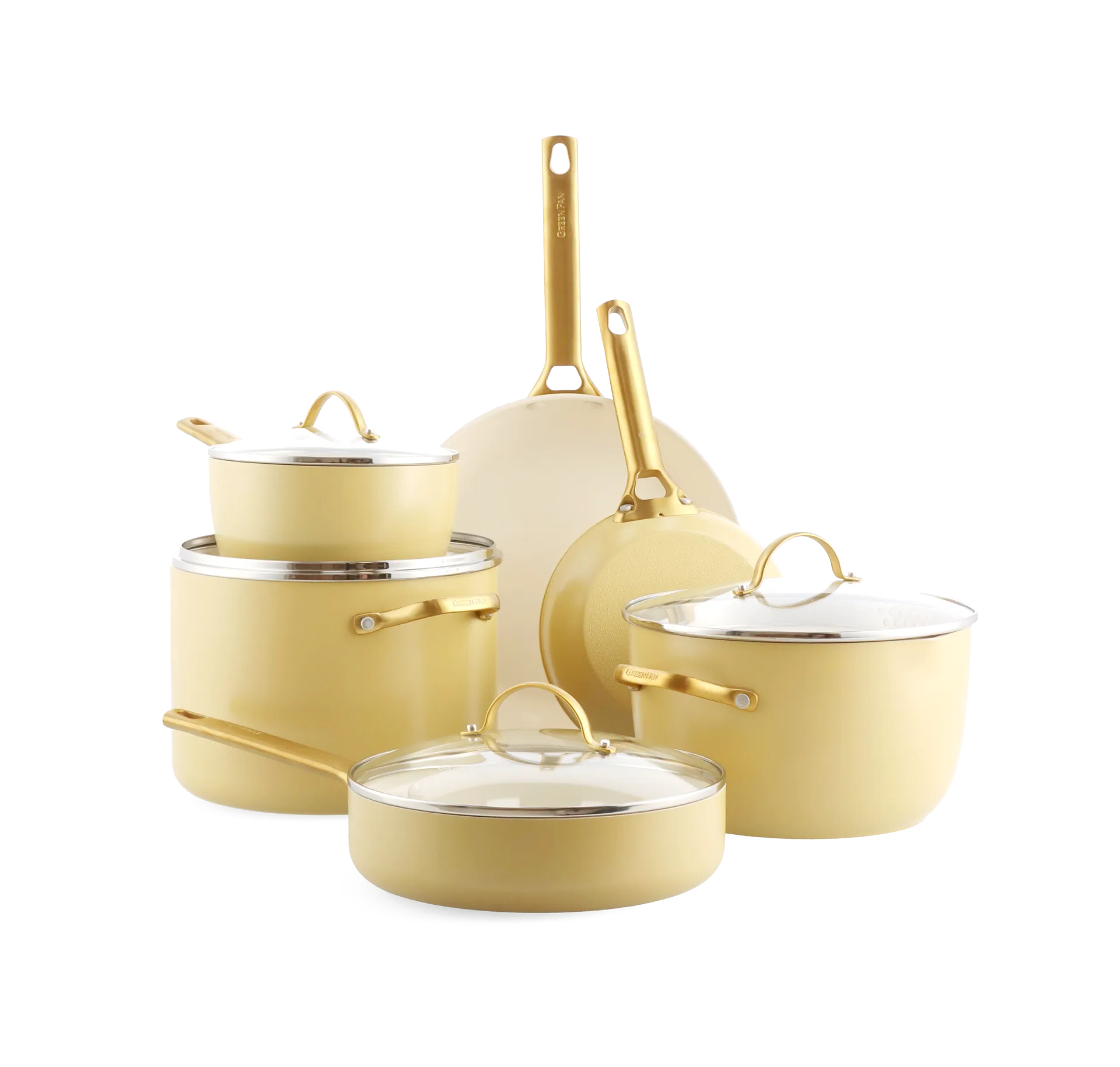 Padova braadpan en koekenpannenset 10 delig, Sunshine yellow GreenPan
