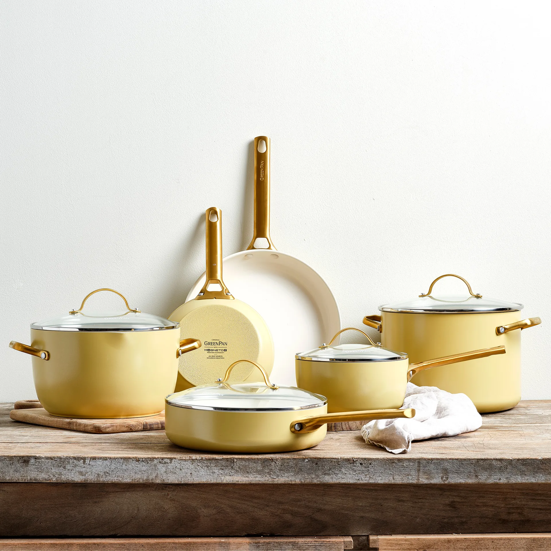 Padova braadpan en koekenpannenset 10 delig, Sunshine yellow GreenPan