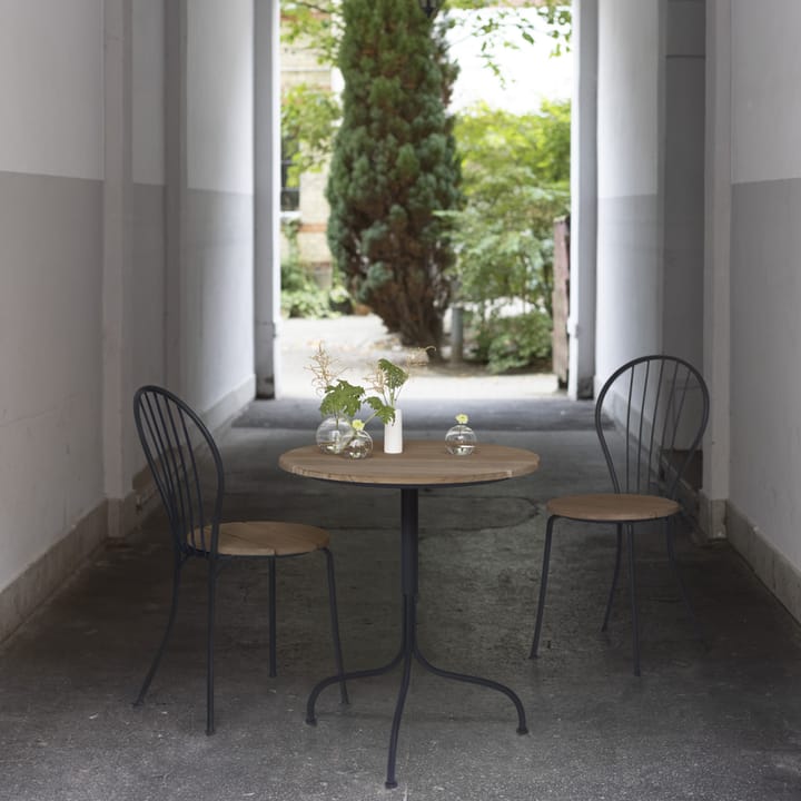 Akleja tafel Ø65cm, Teak-donkergrijs frame Grythyttan stalen meubelen