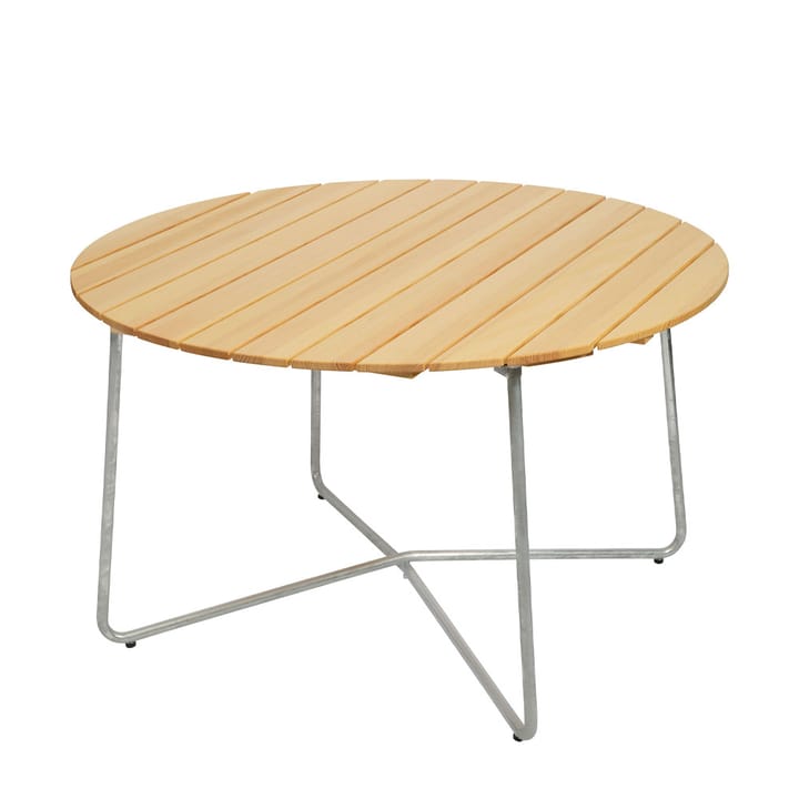 9A eettafel, Geoliede sparrenhout Ø120 cm Grythyttan Stålmöbler