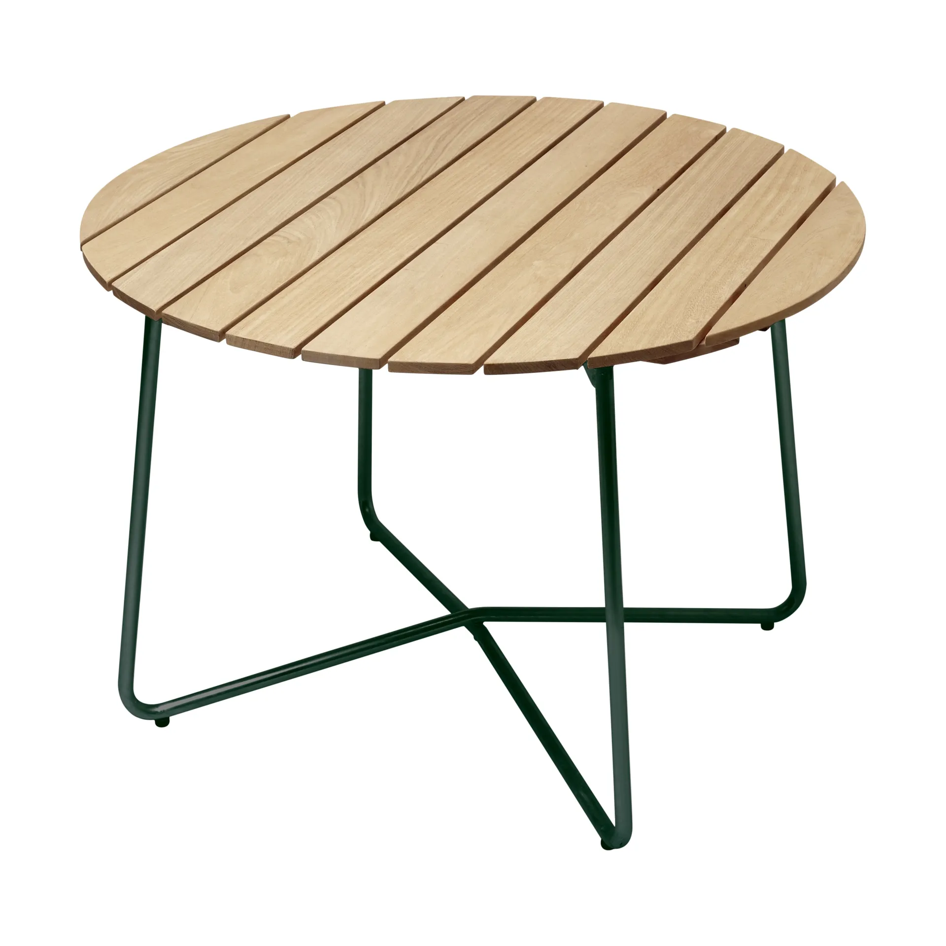9A eettafel, Geoliede sparrenhout-groen, Ø100 cm Grythyttan Stålmöbler