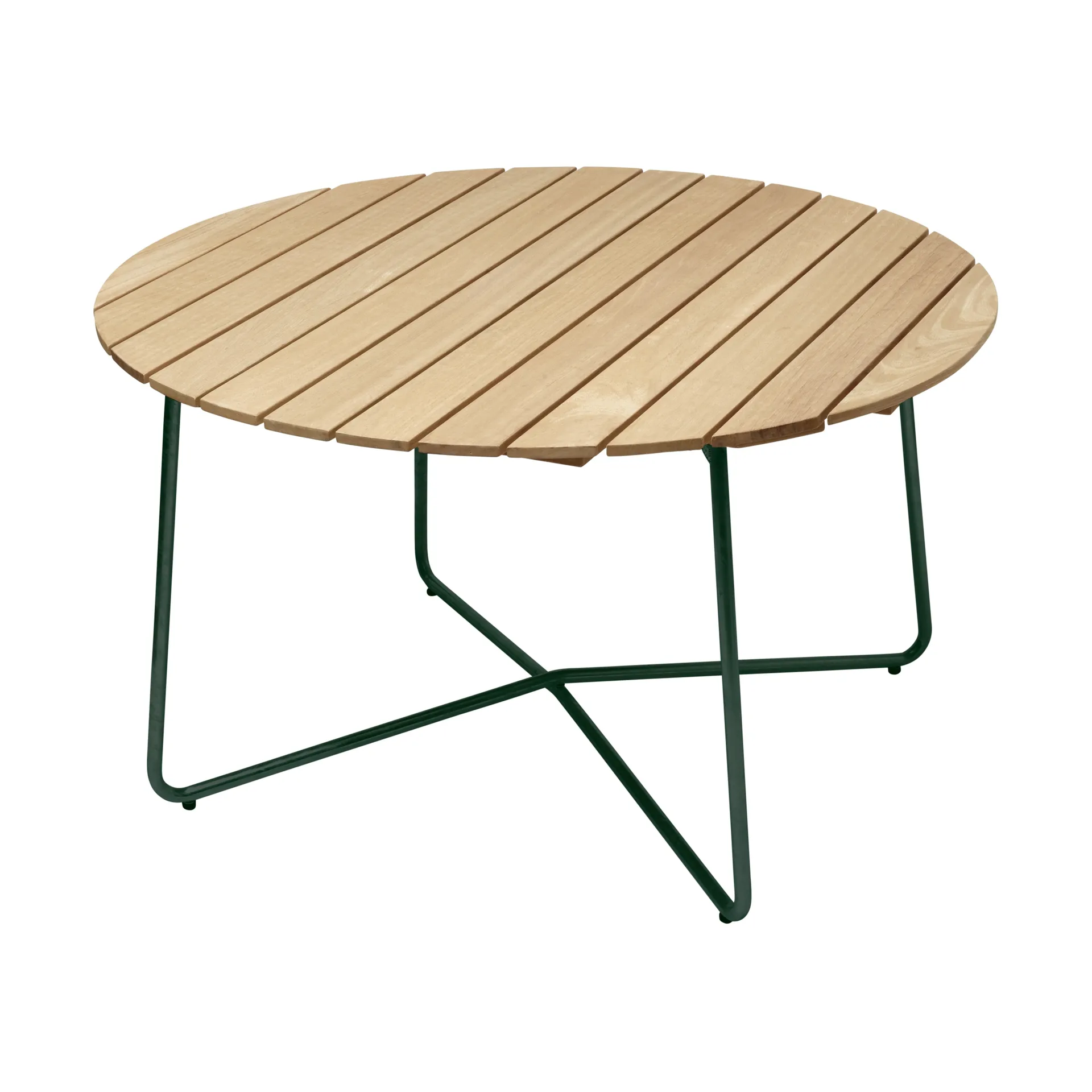 9A eettafel, Geoliede sparrenhout-groen, Ø120 cm Grythyttan Stålmöbler
