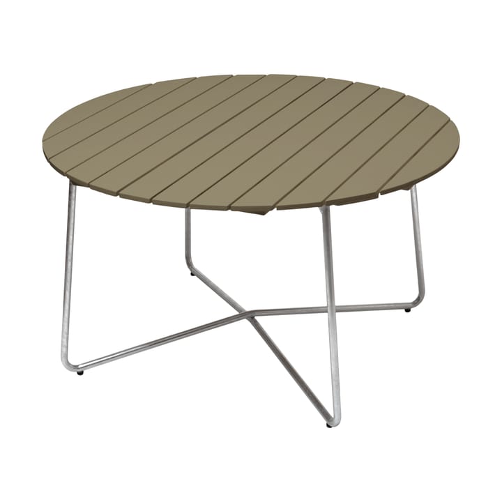 9A eettafel - Lichtgroen eik-verzinkt frame Ø120 cm - Grythyttan Stålmöbler