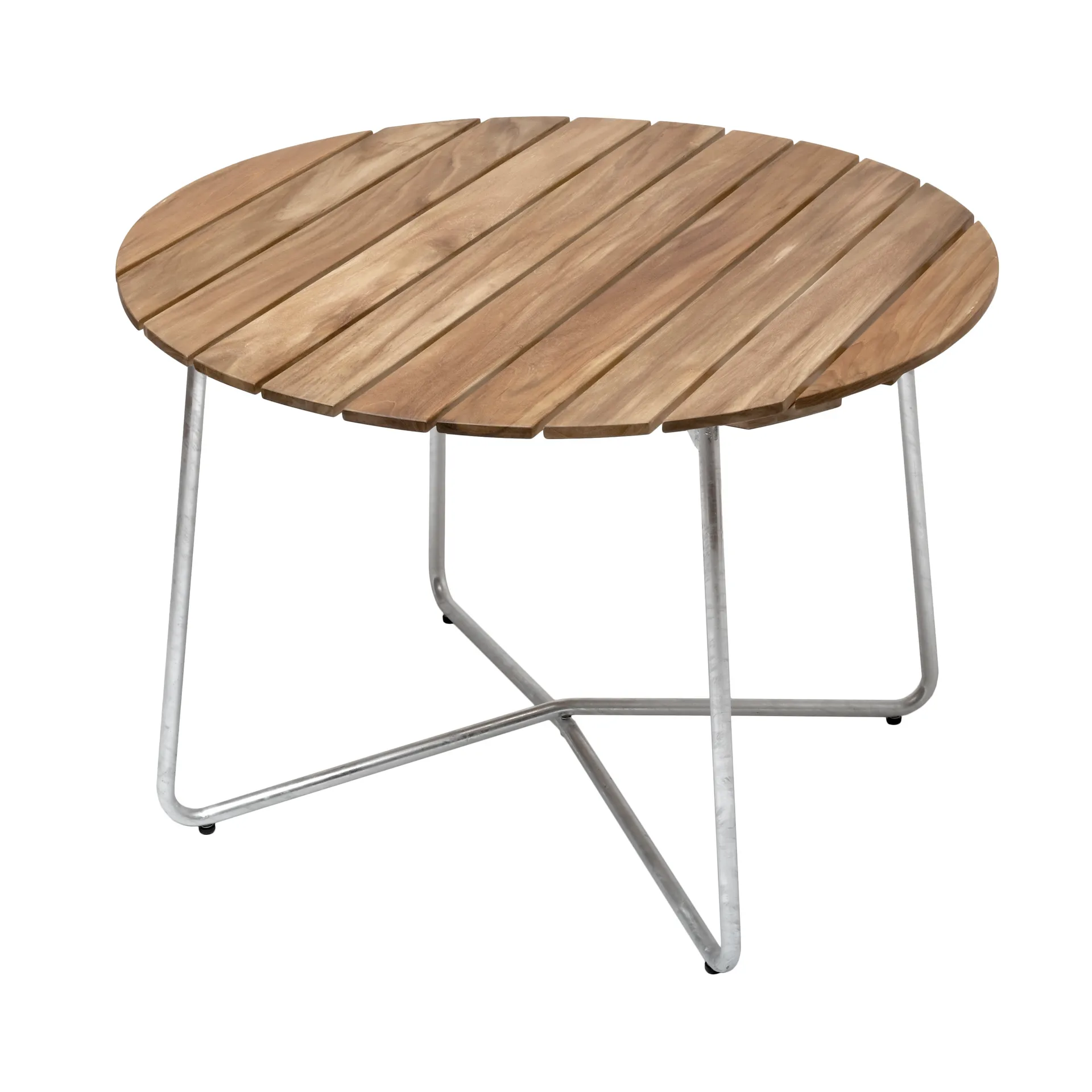9A eettafel, Teak-verzinkt frame Ø100 cm Grythyttan Stålmöbler