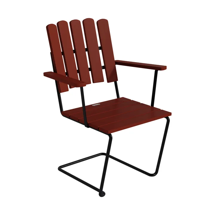 A2 fauteuil - Donkerrood gelakt eiken-zwart stalen onderstel - Grythyttan Stålmöbler