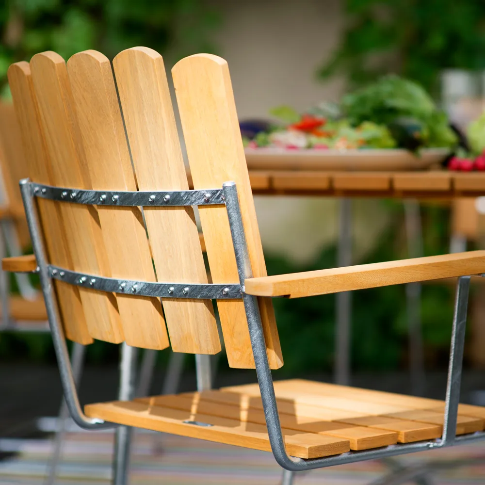 A2 fauteuil, Teak-verzinkt frame Grythyttan Stålmöbler