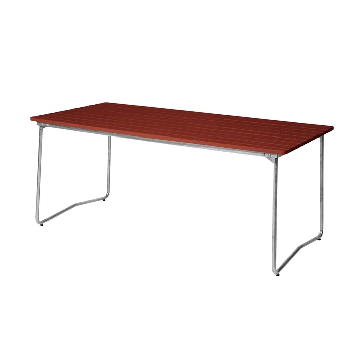 B31 eettafel - 170x92 cm, donkerrood gelakt eiken – gegalvaniseerd staal - Grythyttan Stålmöbler