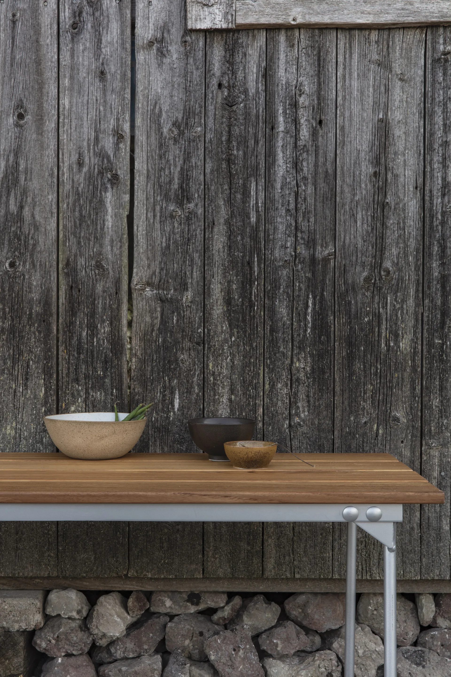 Bank 9 bank, Teak-170 cm-verzinkt Grythyttan Stålmöbler