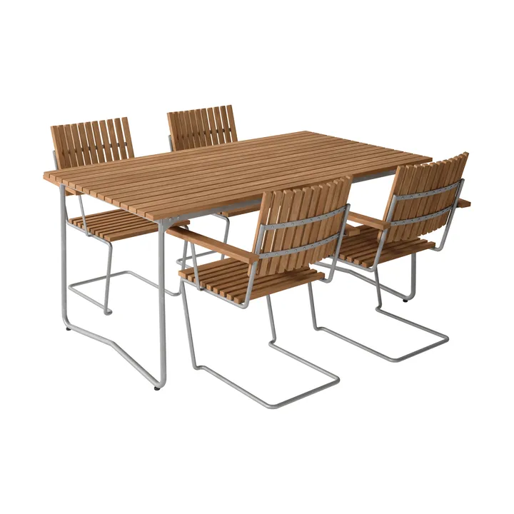 Bovik tafel + 4 stoelen, teak-thermisch verzinkt onderstel - Grythyttan Stålmöbler