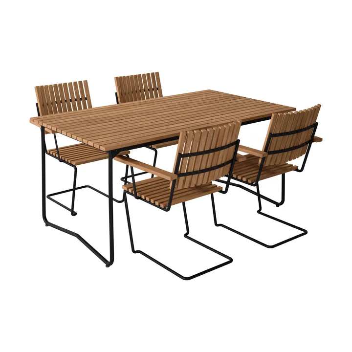 Bovik tafel + 4 stoelen, teak-zwart - Grythyttan Stålmöbler