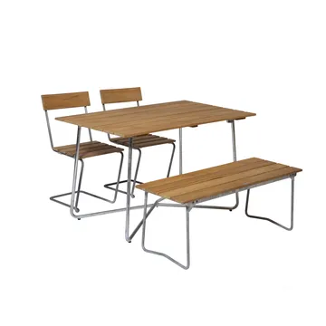 Grythyttan eetset B25A + 2st Stoel 1 + Bank 8 teak - Grythyttan Stålmöbler
