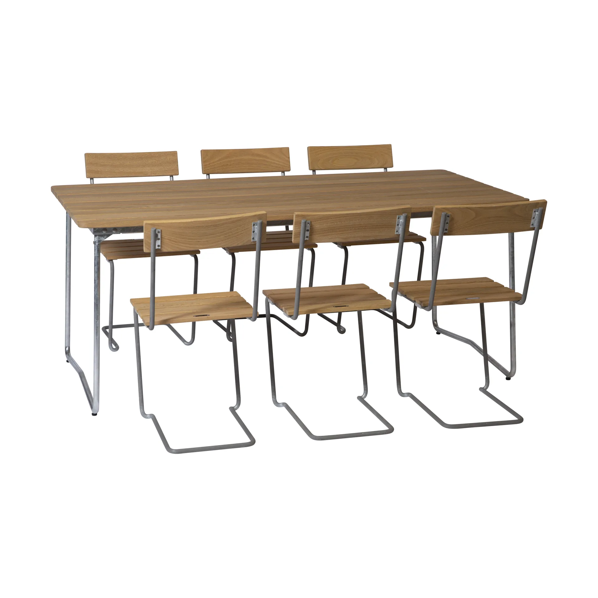Grythyttan eetset B31 + 6st Stoel 1 geolied eikenhout,  Grythyttan Stålmöbler