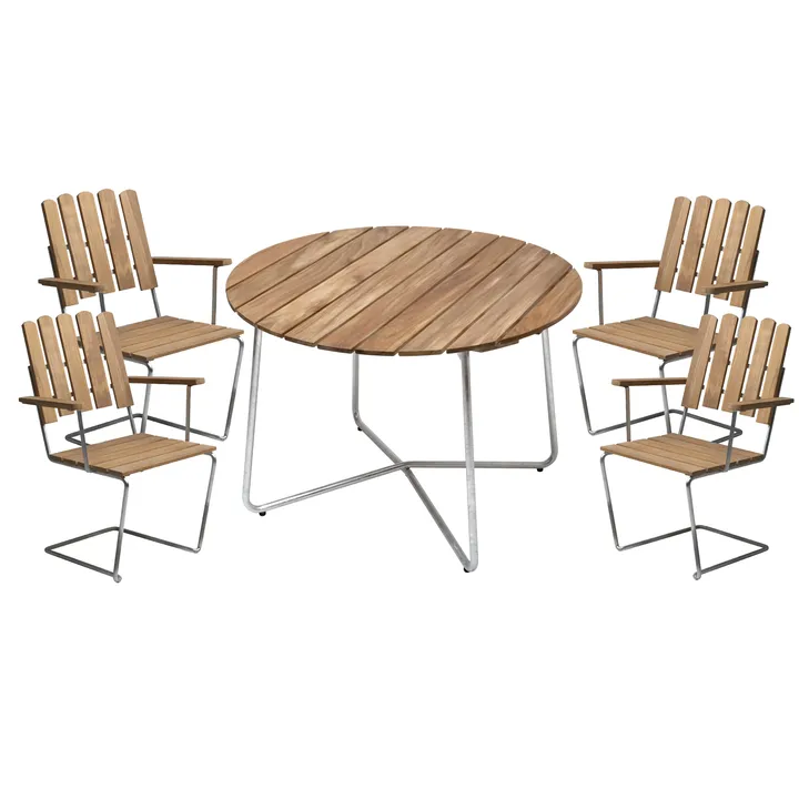 Grythyttan eettafelset ø100 cm - teak - Grythyttan Stålmöbler