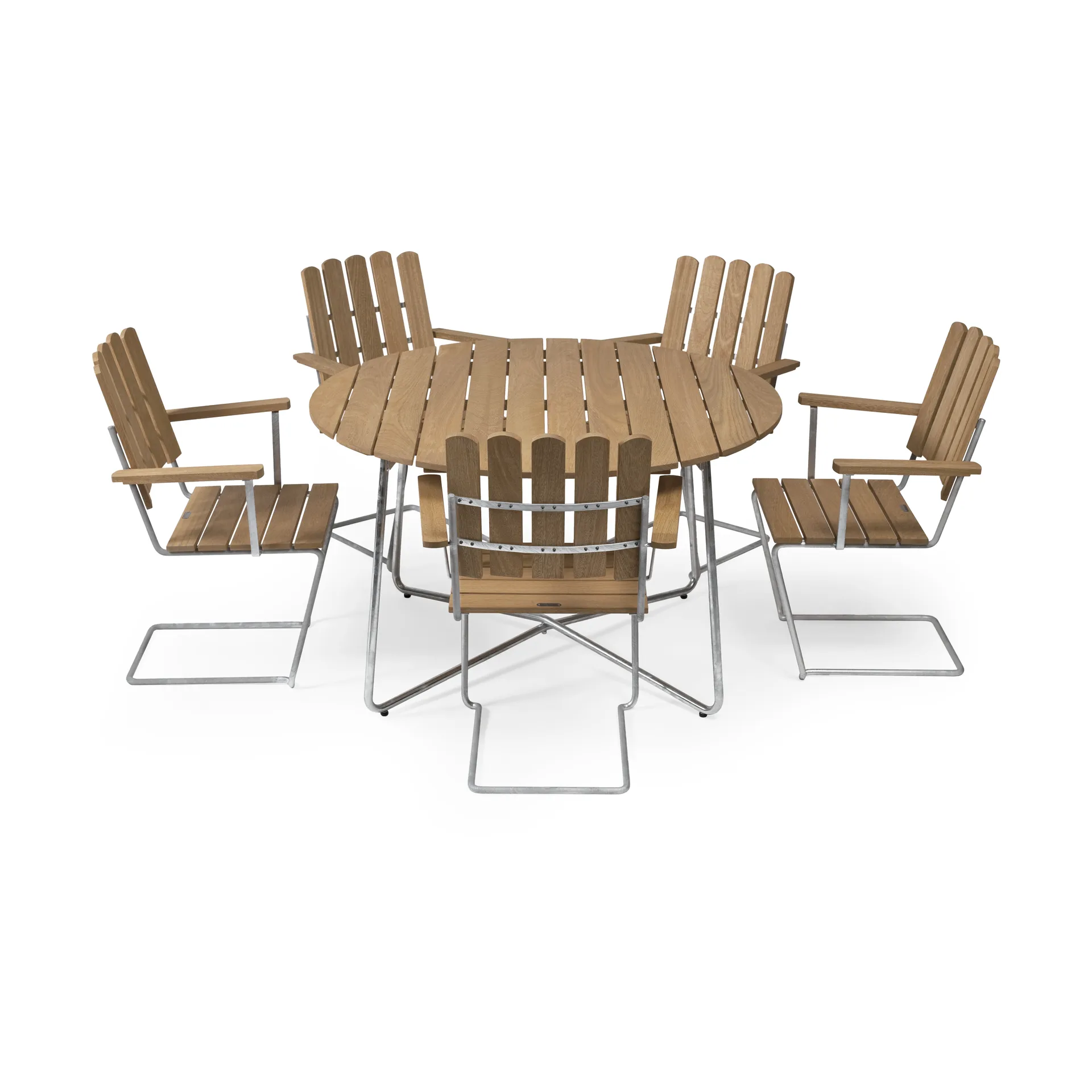 Grythyttan eettafelset eik 9A Ø120cm + 5st. A2,  Grythyttan Stålmöbler