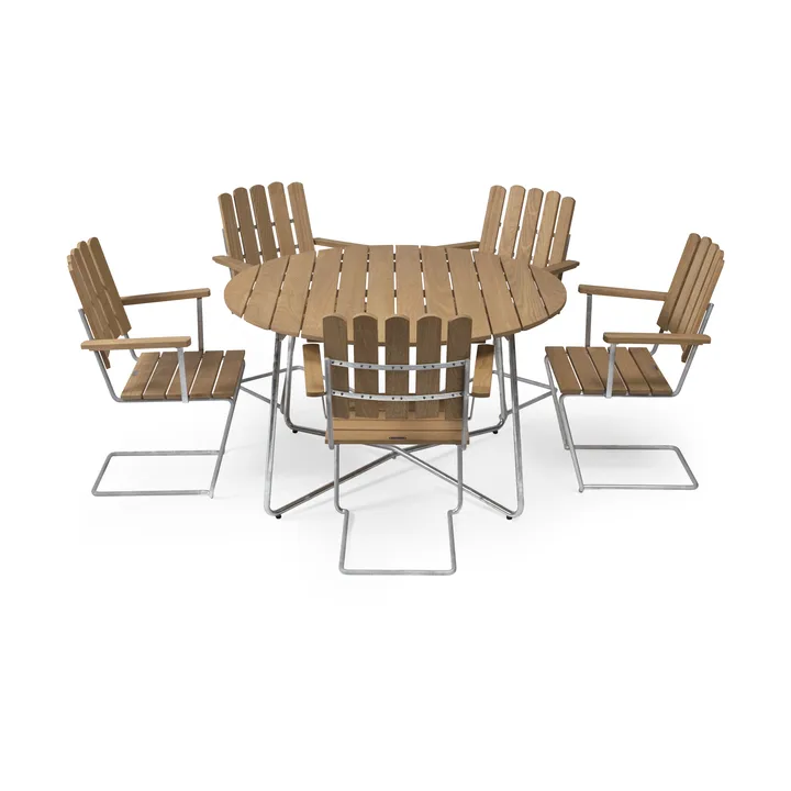 Grythyttan eettafelset eik 9A Ø120cm + 5st. A2 - Grythyttan Stålmöbler