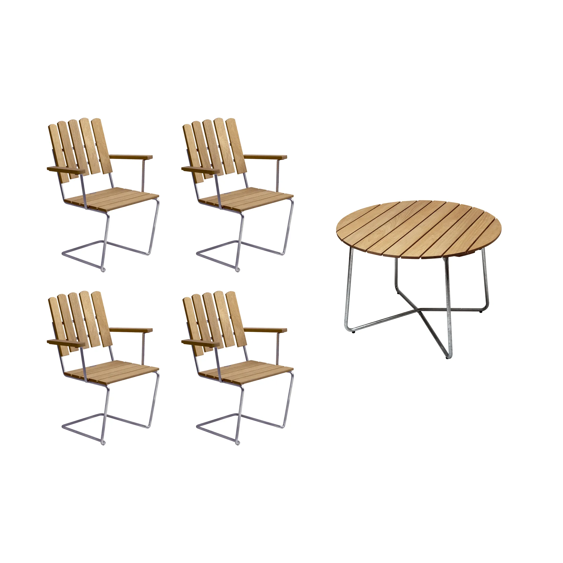 Grythyttan eettafelset eiken 9A Ø100cm + 4 st. A2,  Grythyttan Stålmöbler