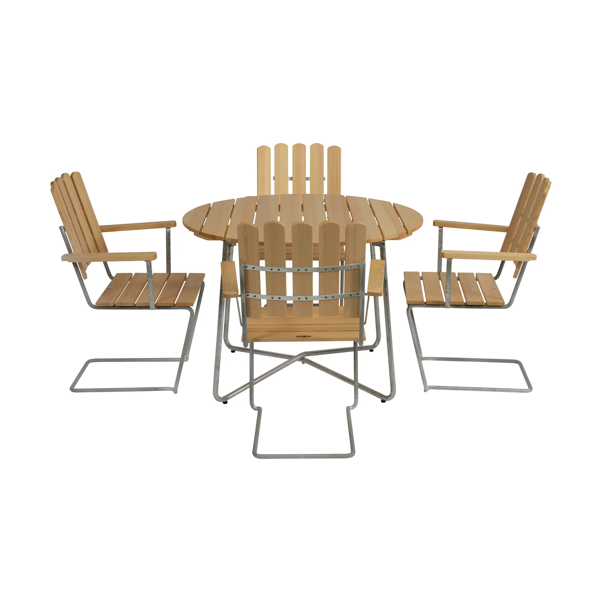 Grythyttan eettafelset sparrenhout 9A Ø100cm + 4 st. A2,  Grythyttan Stålmöbler