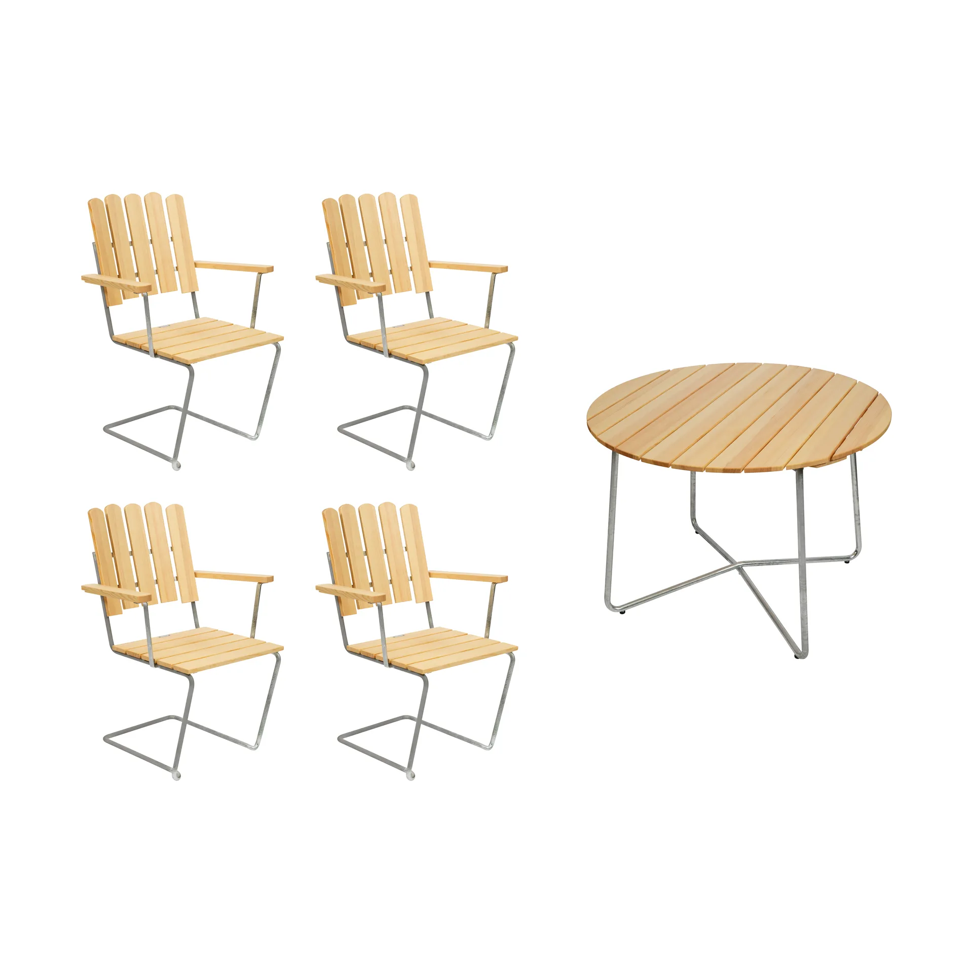Grythyttan eettafelset sparrenhout 9A Ø100cm + 4 st. A2,  Grythyttan Stålmöbler