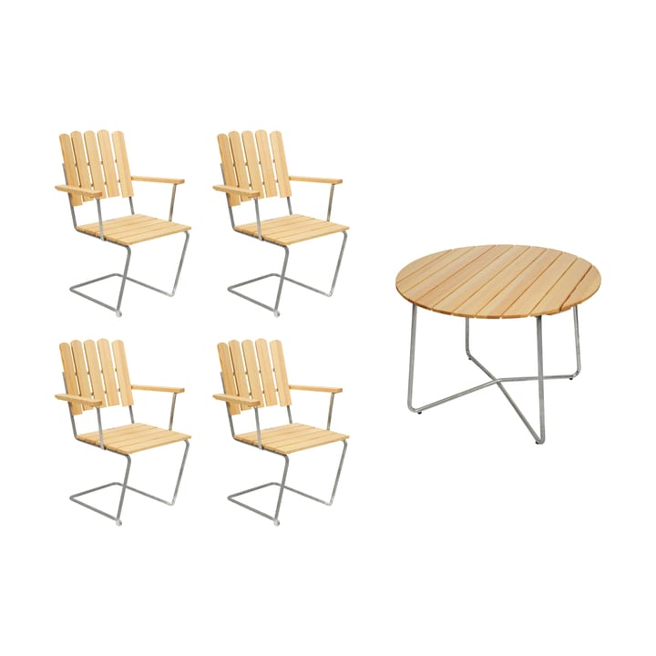 Grythyttan eettafelset sparrenhout 9A Ø100cm + 4 st. A2 Grythyttan Stålmöbler