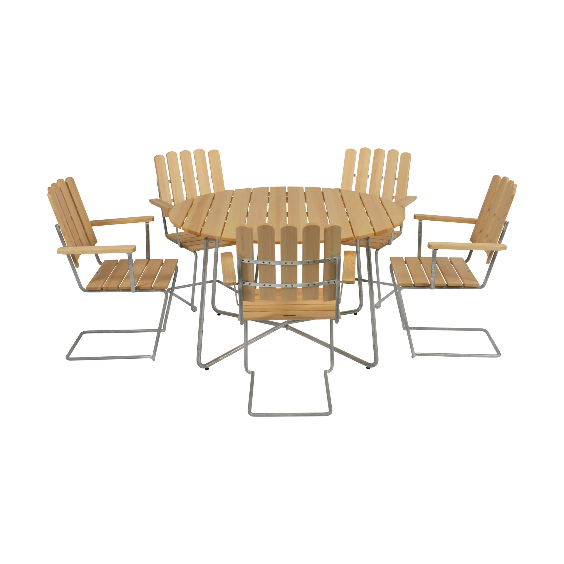 Grythyttan eettafelset sparrenhout 9A Ø120cm + 5 st. A2,  Grythyttan Stålmöbler