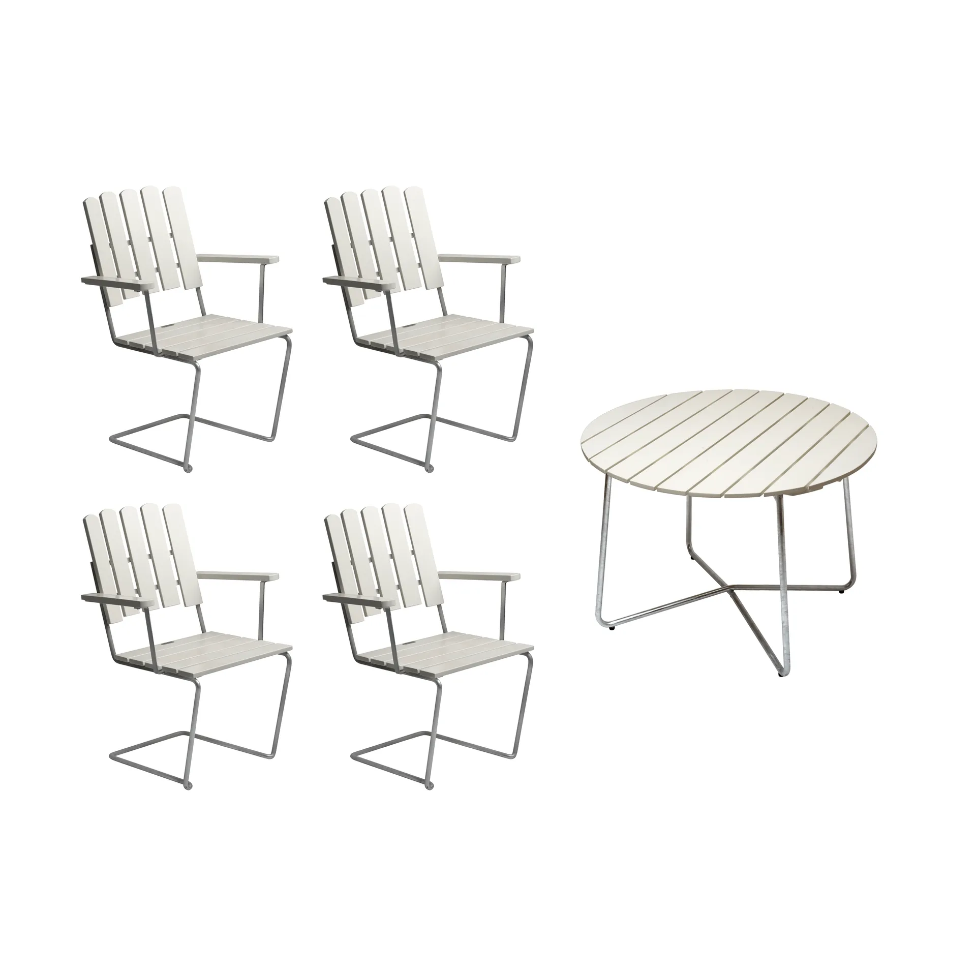 Grythyttan eettafelset wit 9A Ø100cm + 4 st. A2 Grythyttan Stålmöbler