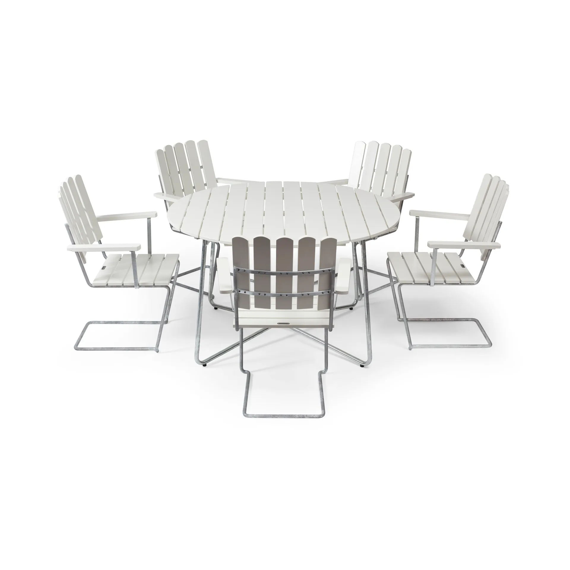 Grythyttan eettafelset wit 9A Ø120cm + 5st. A2 Grythyttan Stålmöbler