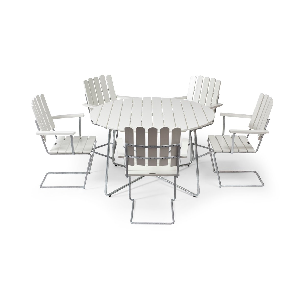 Grythyttan Stålmöbler Grythyttan eettafelset wit 9A o120cm + 5st. A2