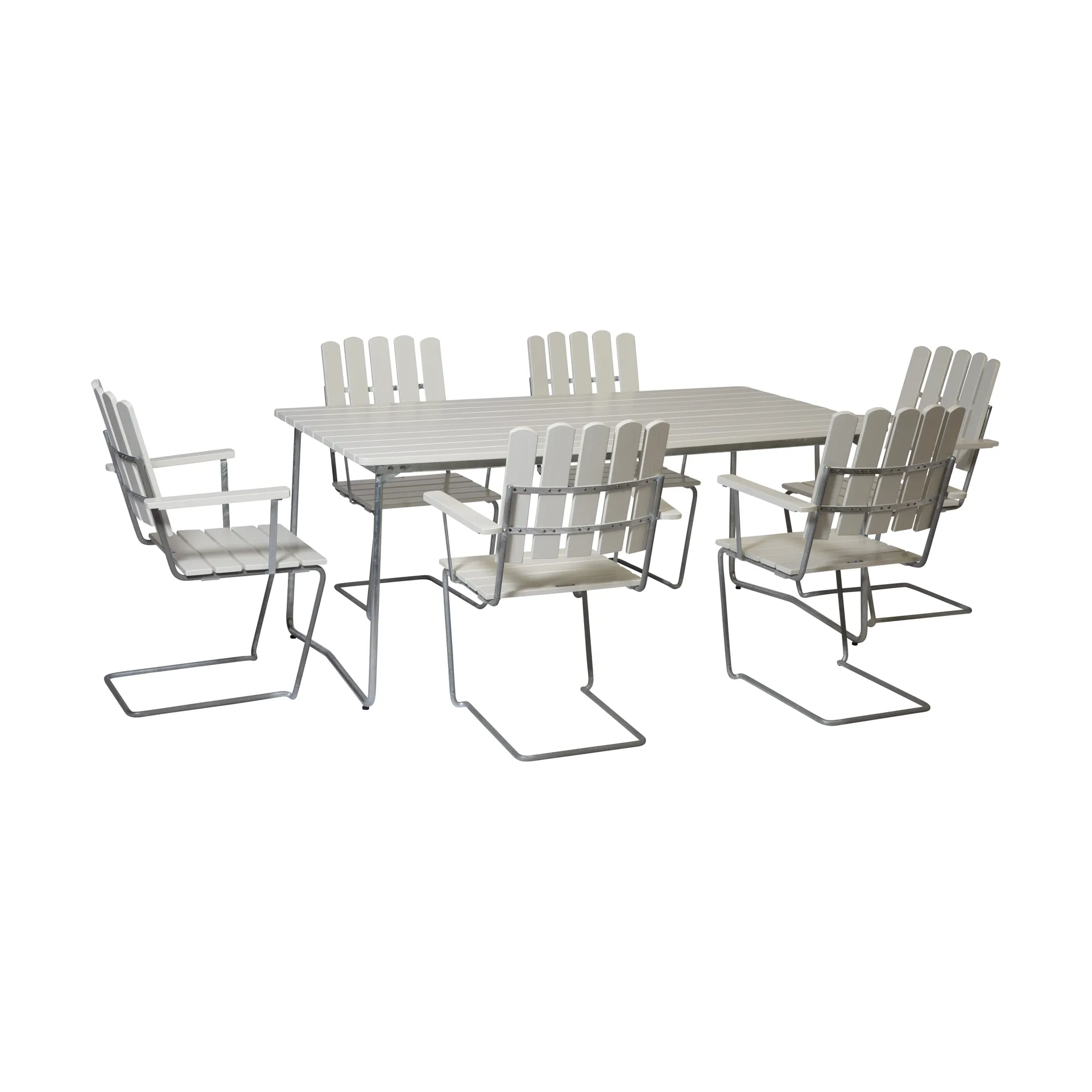 Grythyttan eettafelset wit B31 170 cm +  6 st. A2,  Grythyttan Stålmöbler