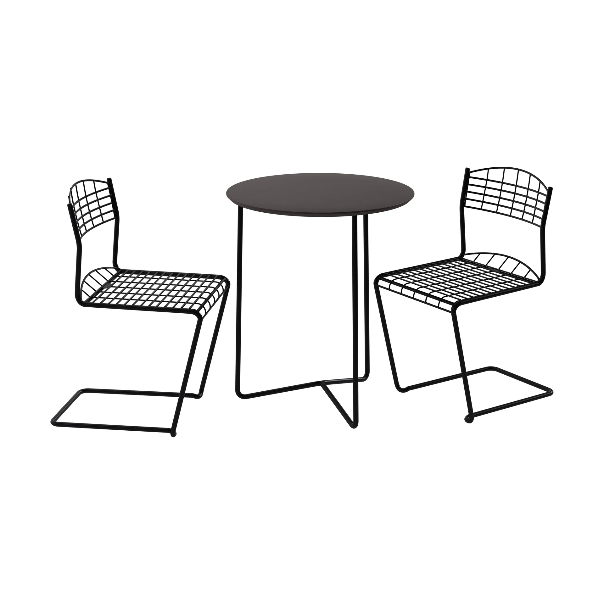 High Tech tafel Ø60 cm + 2 High Tech stoelen, zwart,  Grythyttan Stålmöbler