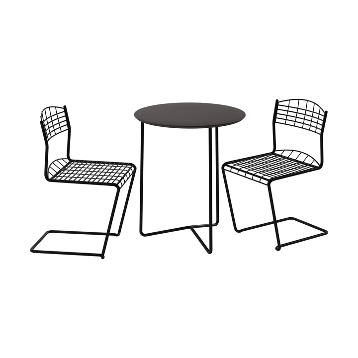 High Tech tafel Ø60 cm + 2 High Tech stoelen, zwart - Grythyttan Stålmöbler