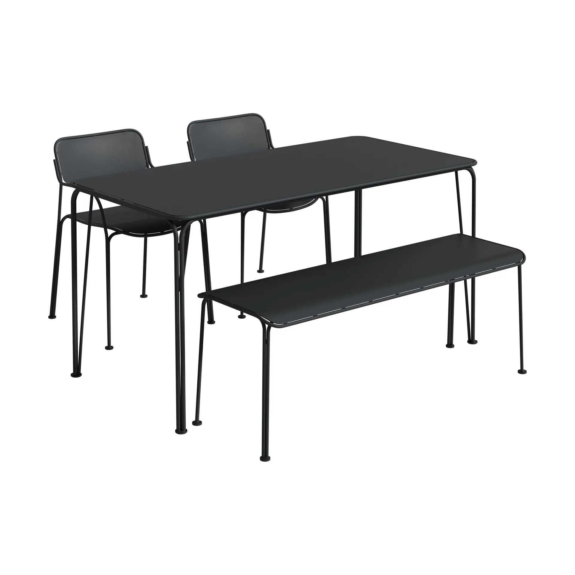 Libelle tafel 140 + 2 stoelen + bank, graphite grey,  Grythyttan Stålmöbler