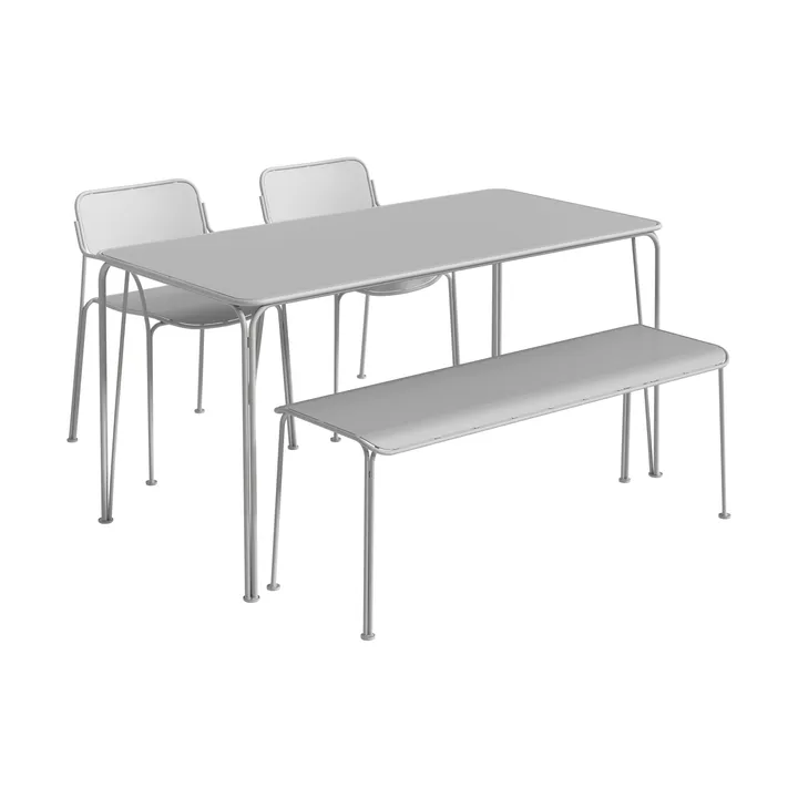 Libelle tafel 140 + 2 stoelen + bank, grey - Grythyttan Stålmöbler