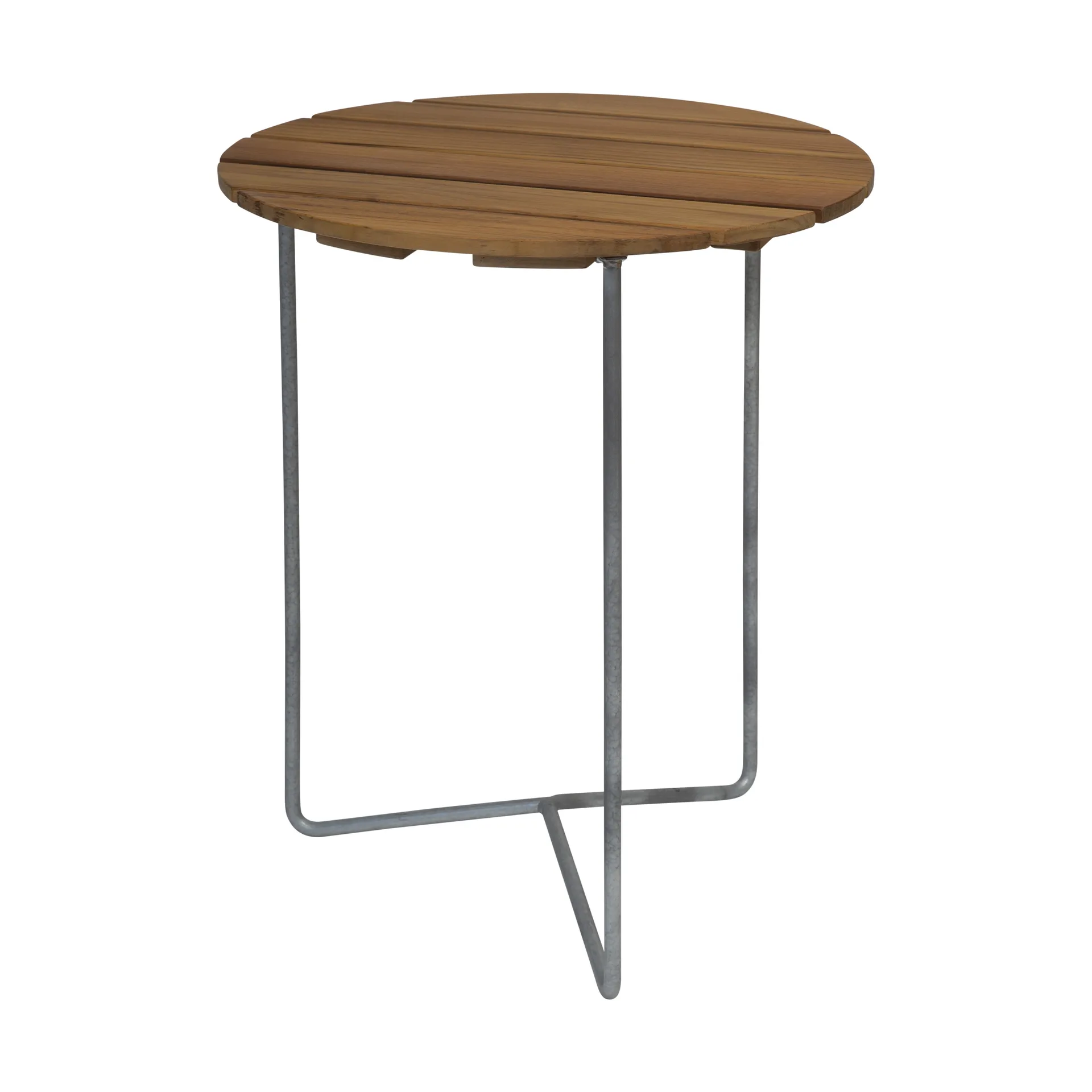 Table 6B tafel, Onbehandeld teak - gegalvaniseerde poten, Ø60 cm Grythyttan Stålmöbler
