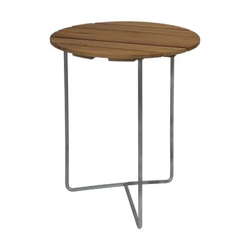 Table 6B tafel - Onbehandeld teak - gegalvaniseerde poten, Ø60 cm - Grythyttan Stålmöbler