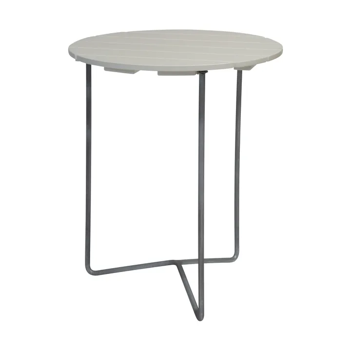 Table 6B tafel - Witgelakte eiken - gegalvaniseerde poten, Ø60 cm - Grythyttan Stålmöbler