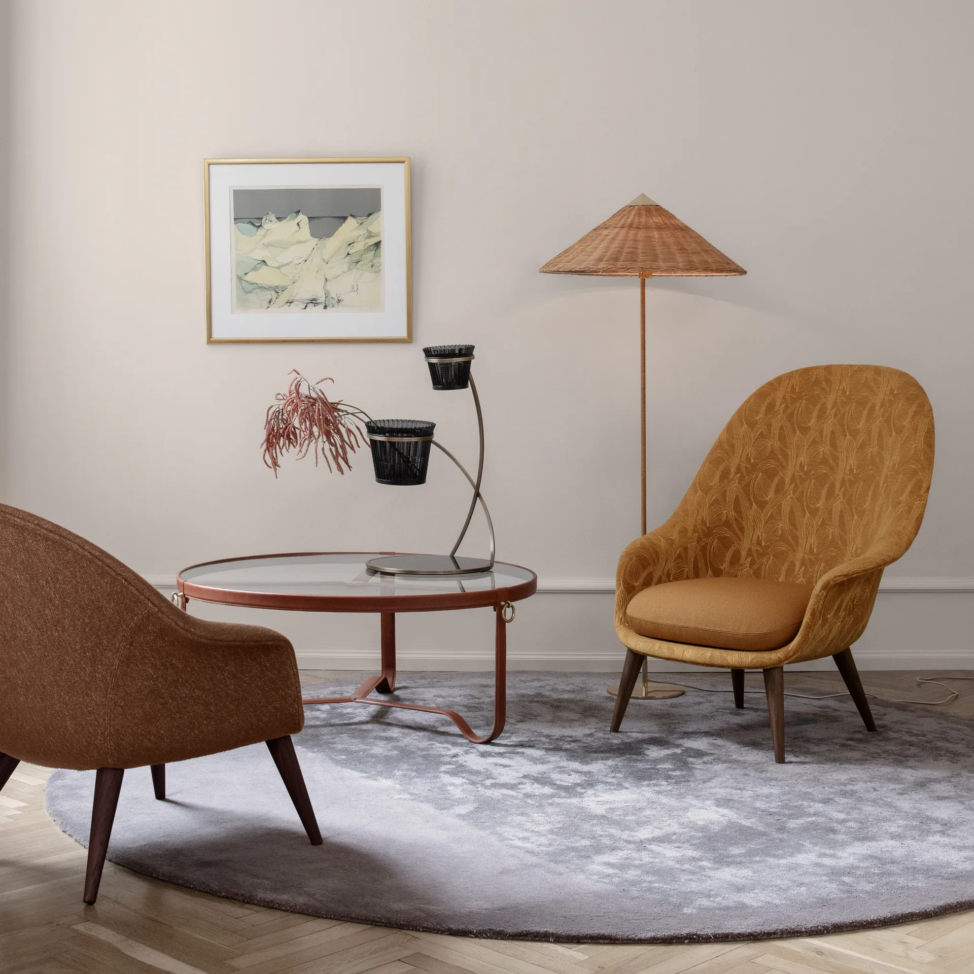 9602 vloerlamp, Messing-wicker willow GUBI