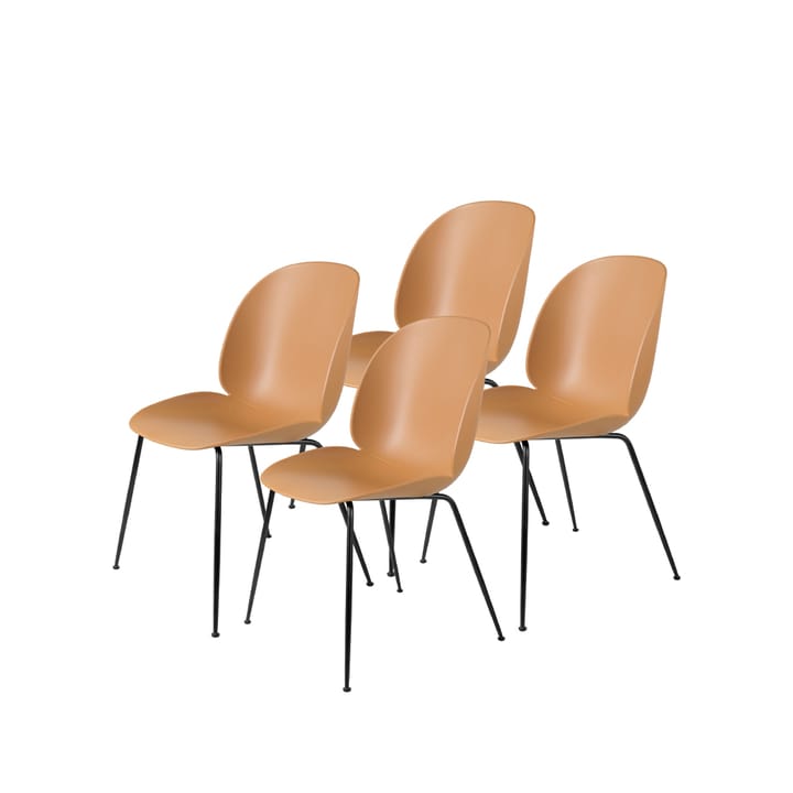 Beetle 4-pack Stoel, amber brown, zwart stalen onderstel GUBI