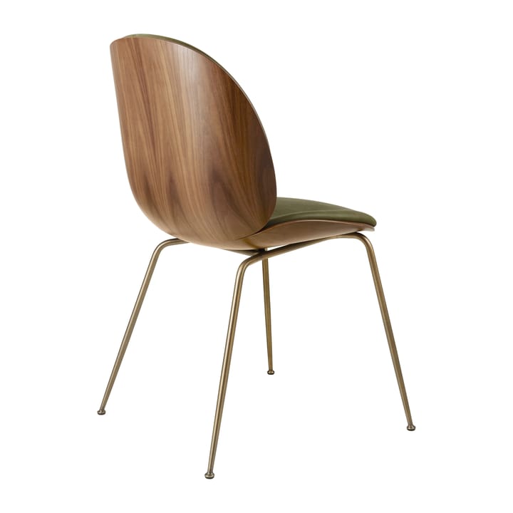 Beetle aan de voorkant beklede stoel walnoot, Antiek messing-Leather Army GUBI