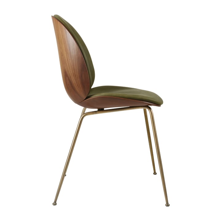 Beetle aan de voorkant beklede stoel walnoot, Antiek messing-Leather Army GUBI