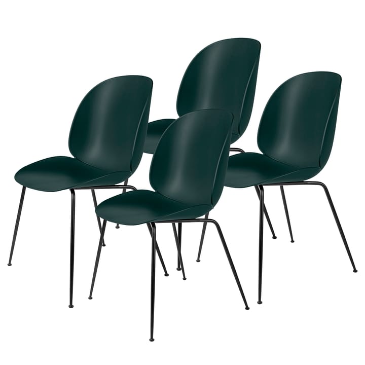 Beetle stoel zwarte poten 4-pack - Dark Green - Gubi