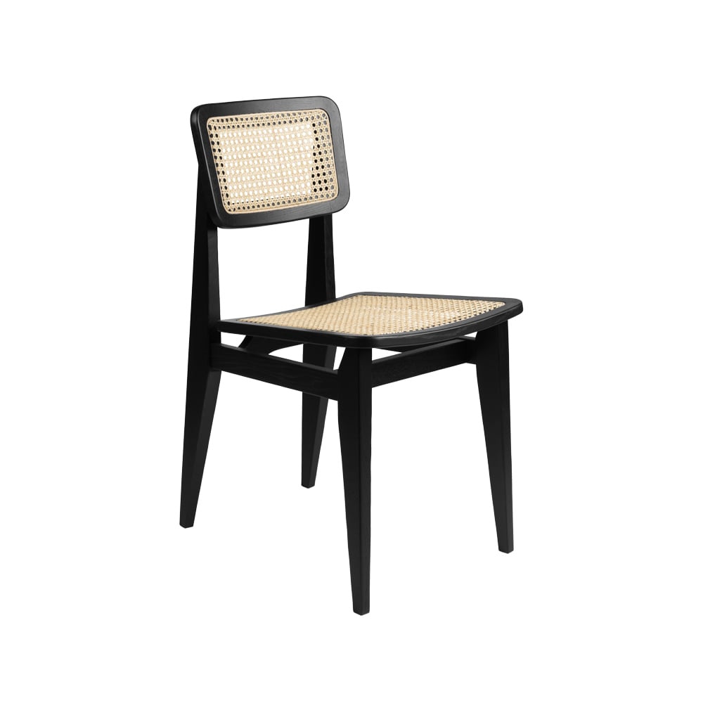 Gubi C-Chair stoel black stained oak, rotan