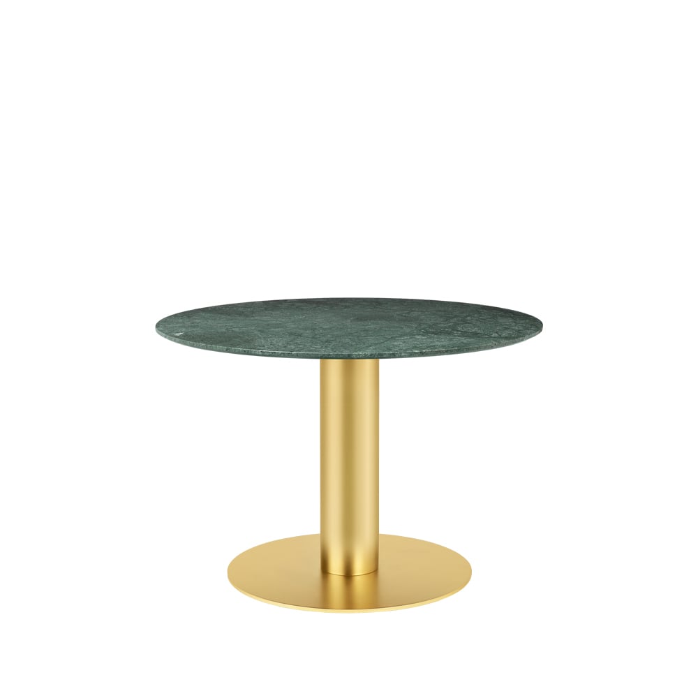 Gubi 2.0 eettafel marble green, o110, messing onderstel