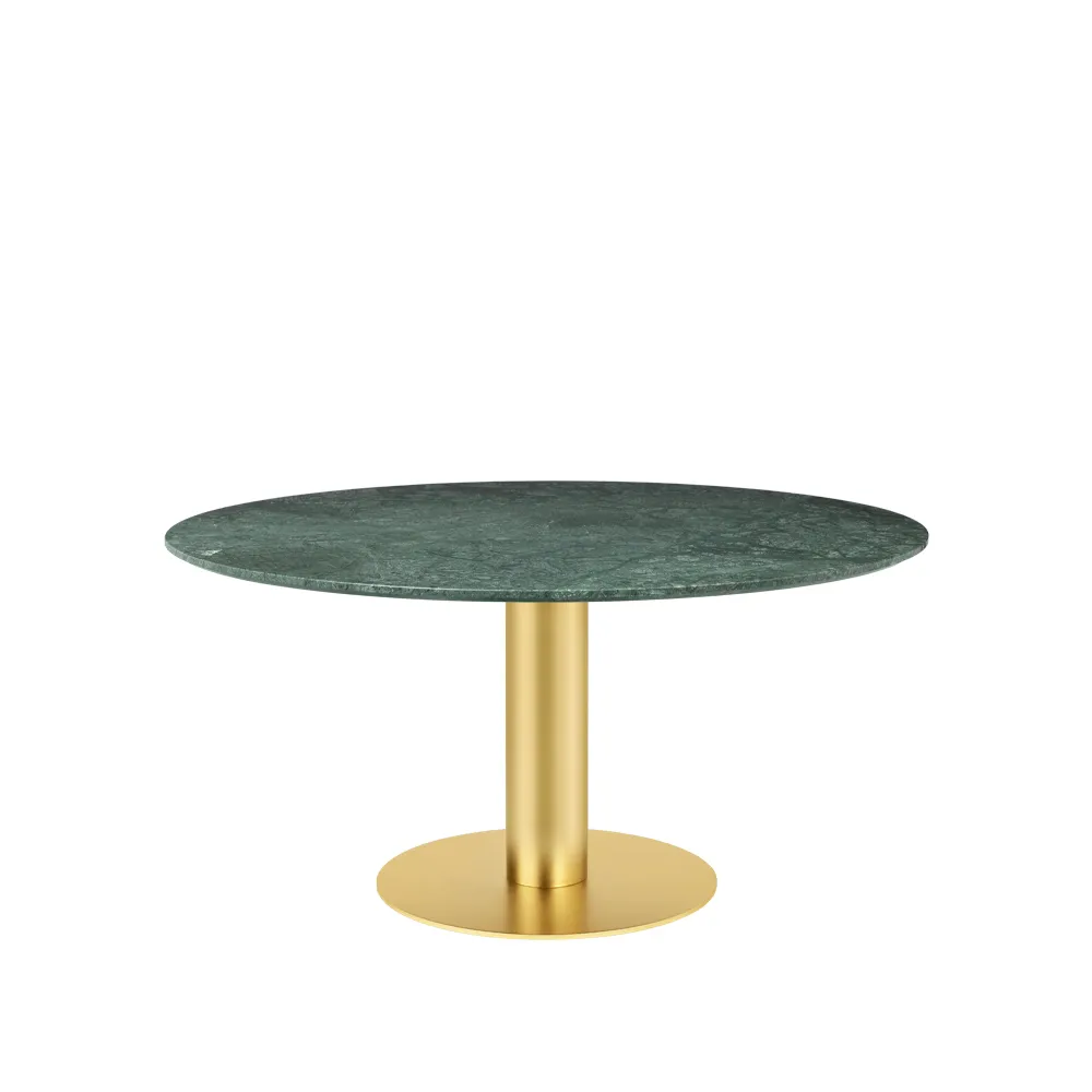 Gubi 2.0 eettafel, marble green, ø150, messing onderstel GUBI