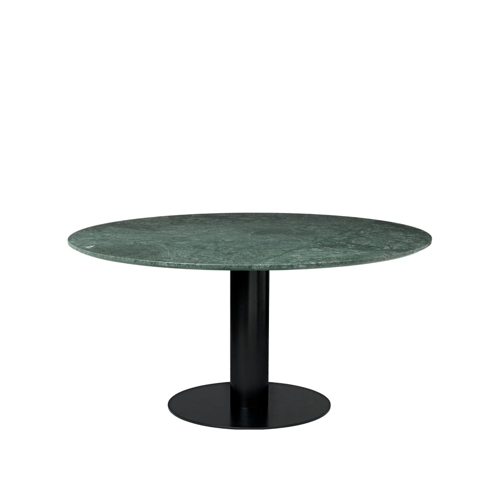 Gubi 2.0 eettafel marble green, o150, zwart onderstel