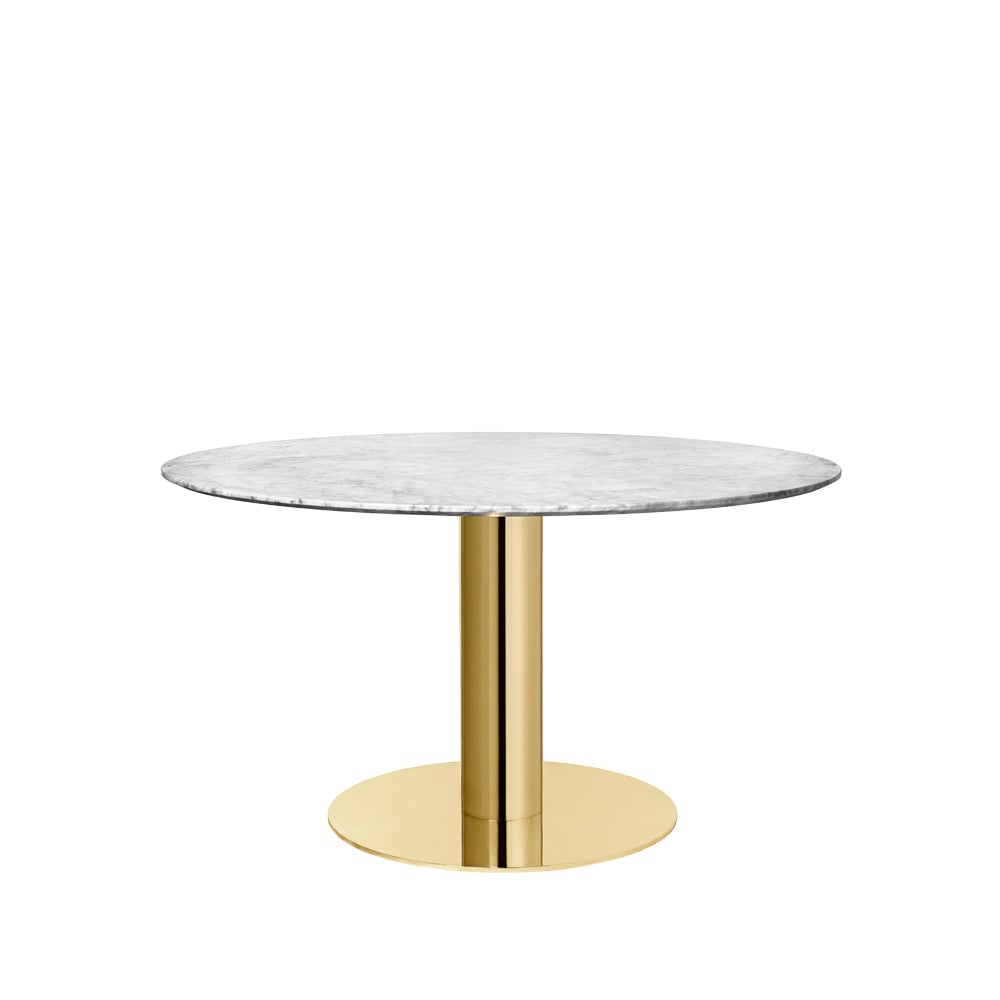 Gubi 2.0 eettafel marble white, o130, messing onderstel