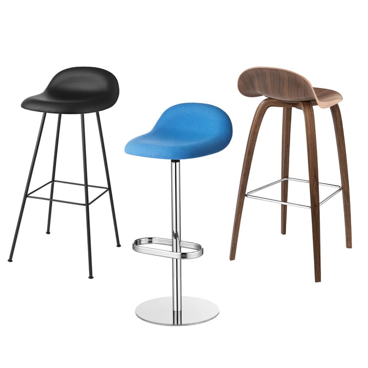 Gubi 3D barkruk hoog, black, zwart stalen onderstel GUBI
